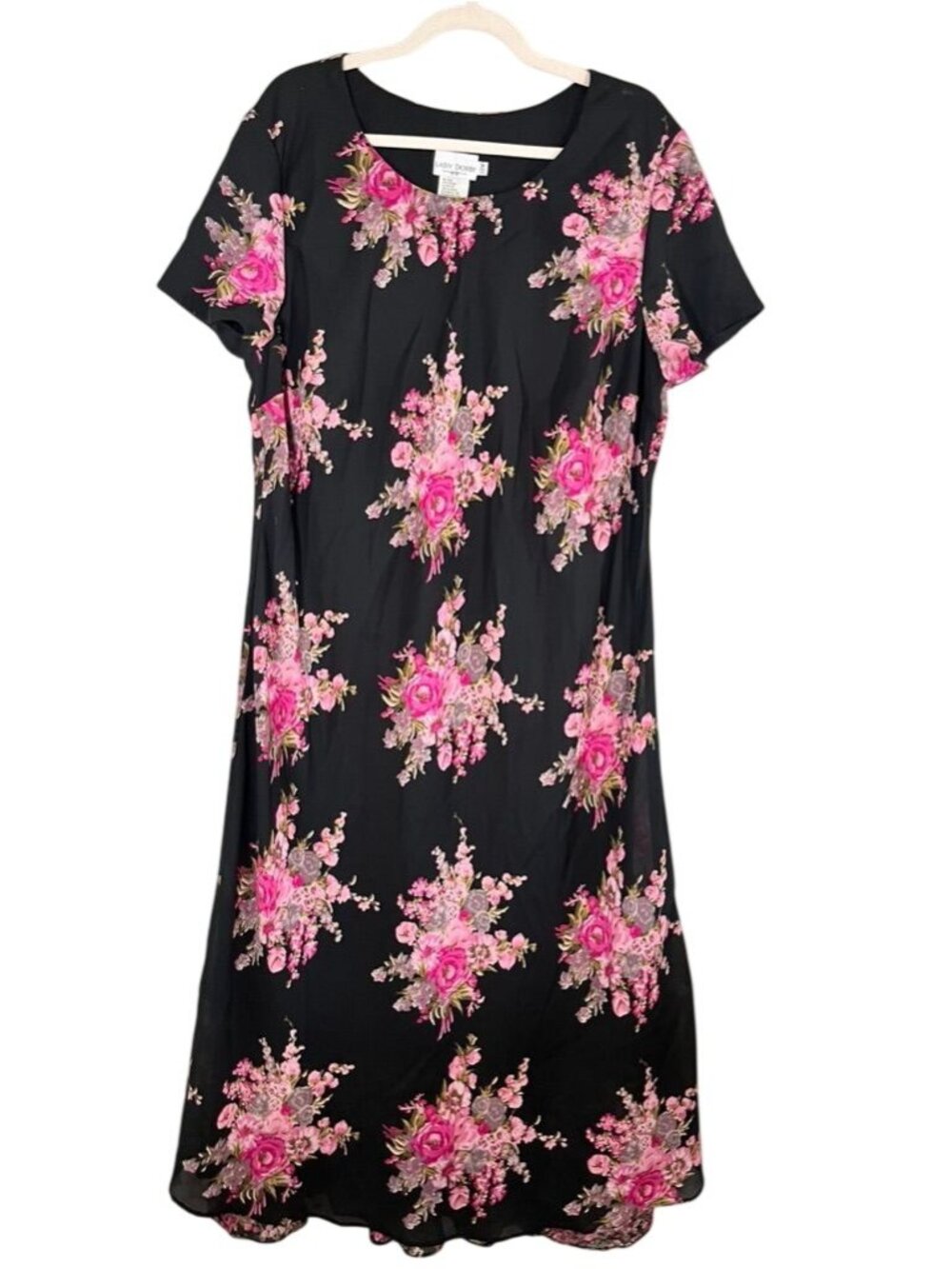 Colorful Floral Dress Black 20W Cottage Retro Mod Boho Indie Classic Chic Preppy